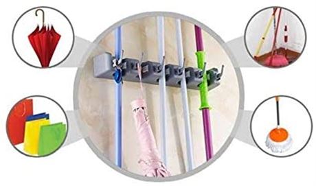 Wall mounted mop and broom holder